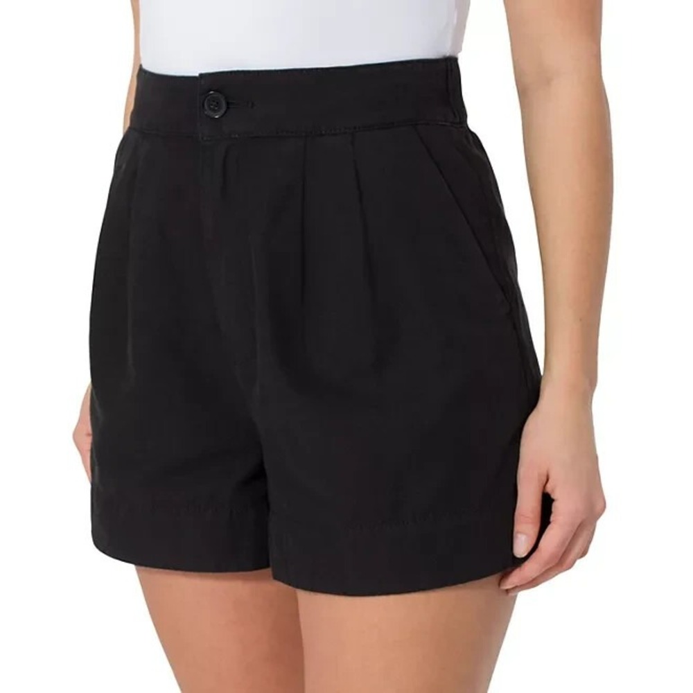 Joie Ladies Pleated Short Black High Rise Cotton Linen Blend Size L